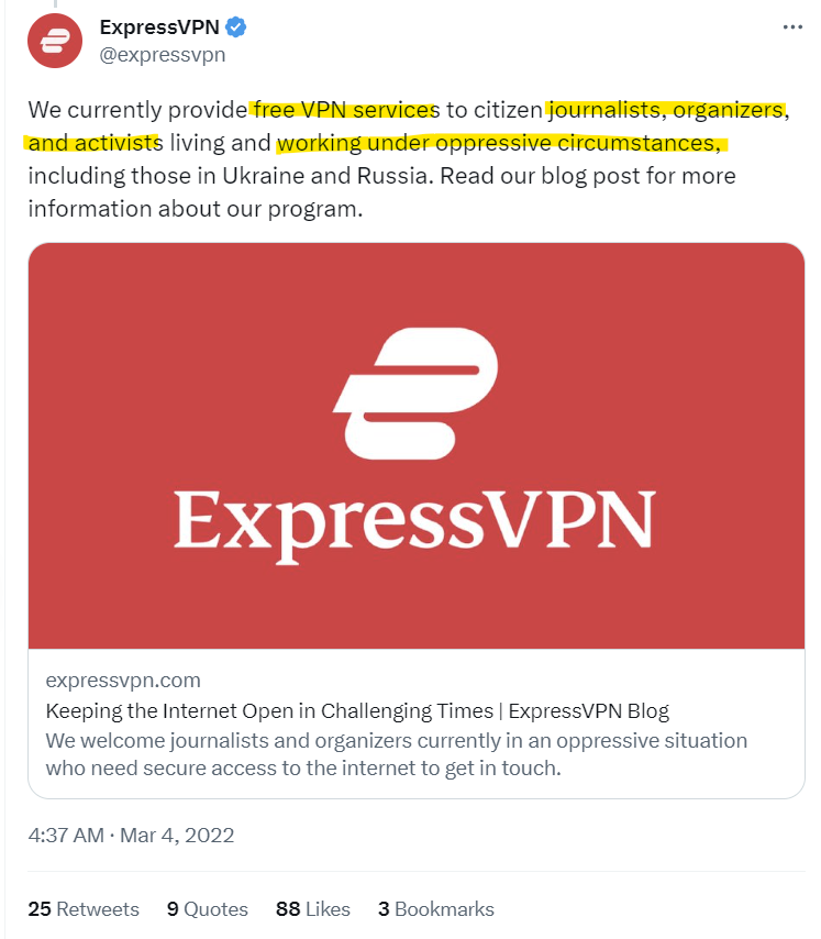 Free Express VPN for Journalists under oppressive circumstances